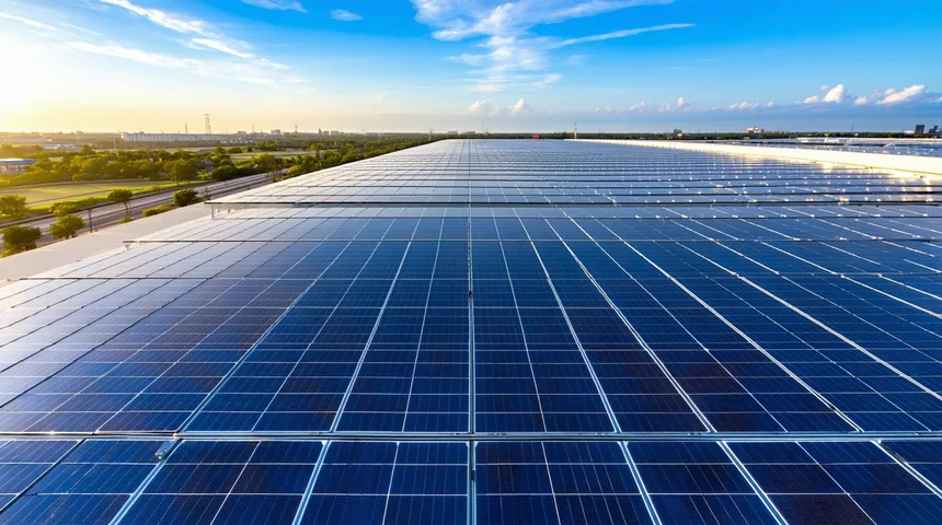 Solar panels on a rooftop installation in progress