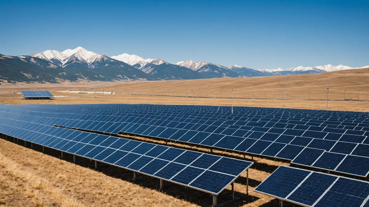 Colorado mountain backdrop with residential solar installation in foreground
