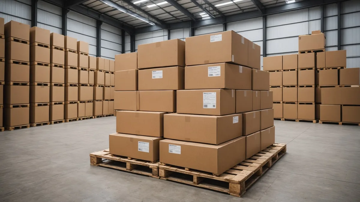 Warehouse with solar components sorted into active and inactive stock zones